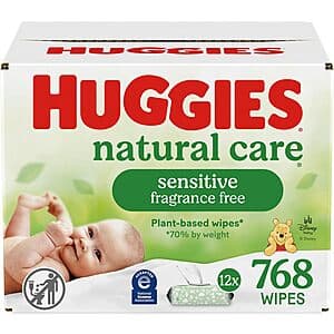 12-Pack 64-Count Huggies Natural Care Sensitive Baby Wipes (Unscented) $12.15 w/ Subscribe & Save