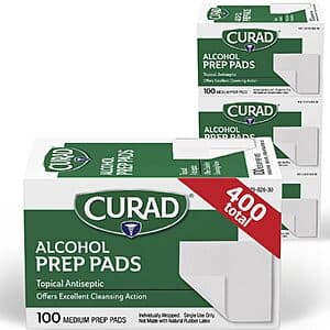 4-Pk 100-Ct Curad 70% Isopropyl Alcohol Prep Pads $4.50