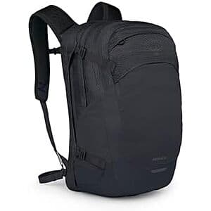 Osprey Nebula Commuter Backpack in Atlas Blue/Heather colorway, displaying the front zippered compartments and ergonomic shoulder straps.