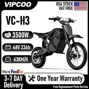 VIPCOO H3 Electric Dirt Bike 3500W Peak 4500W Motor 48V 23Ah Off-Road Motorcycle $662 + Free S&H