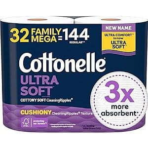Select Accounts: 32-Ct Cottonelle Ultra Soft Family Mega Rolls Toilet Paper $22.60 w/ S&S