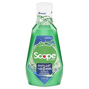 1-L Crest Scope Outlast Mouthwash (various) + $4 Walmart Cash 2 for $7.95 + Free Store Pickup