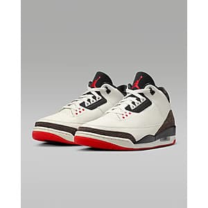 Nike Men's Air Jordan 3 "World's Best" shoe in black and red colorway, displayed from the side.