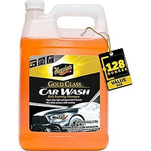 Meguiar's Gold Class Car Wash 1-gallon bottle with gold and blue labeling.