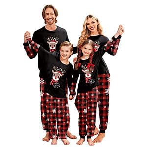 Ekouaer Family Christmas Pajamas: Matching Sets w/ Print Tops & Pants $13 per set