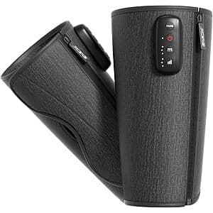 CINCOM cordless calf compression massager with handheld design, featuring digital control panel with mode and intensity settings.