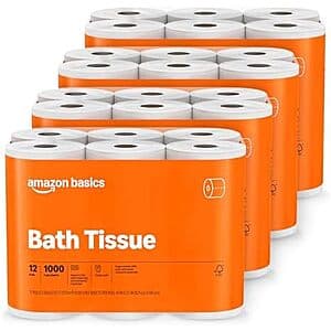 48-Ct Amazon Basics 1000-Sheet 1-Ply Bath Tissue Rolls $25.45 w/ S&S