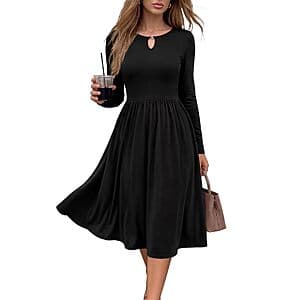 Kirundo Long Sleeve Keyhole Neck Empire Waist Midi Dress w/ Pockets from $13.75