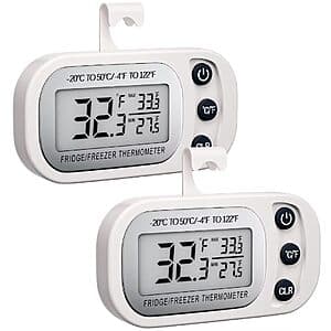 2-Pk FAHZON Waterproof Digital Refrigerator & Freezer Thermometer $5