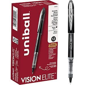 12-Count Uni-Ball Vision Elite Micro Point Rollerball Pens (0.5mm, Black) $9.50 w/ Subscribe & Save
