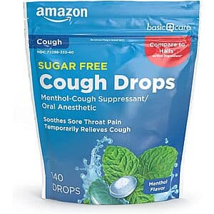 Prime Members: 140-Count Amazon Basic Care Sugar Free Cough Drops (Menthol Flavor) $3.55 w/ Subscribe & Save + Free Shipping