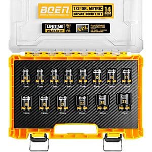 Prime Members: 14-Piece BOEN 1/2" Drive CR-MO Impact Socket Set (10mm-27mm) $22.80 + Free Shipping