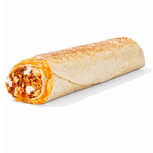 Taco Bell Quesarito, a grilled flour tortilla filled with seasoned meat, cheese, and other ingredients, served warm.