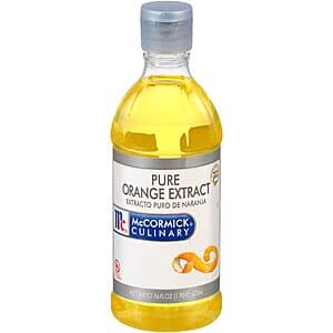 McCormick Culinary Pure Orange Extract in a 16 fl oz amber glass bottle with black label and cap.