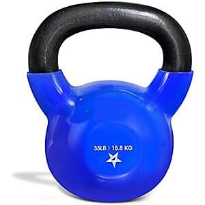 35-Lb Yes4All Vinyl Coated Cast Iron Kettlebell Weight (Blue) $22.30