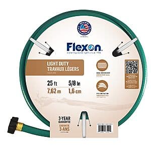 25' Flexon 5/8" Reinforced Light-Duty Garden Hose (Green) $7.35