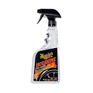 Meguiar's Hot Shine Tire Spray 24-ounce bottle with blue and gold labeling.