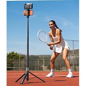 LISEN 67" Phone Tripod/Selfie Stick w/ Auto-Deploy Base & Remote $17