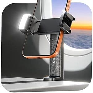 LISEN Phone Holder Travel Mount w/ LED Light for Planes & Travel $7