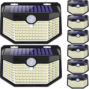 8-Pk HMCITY 120-LED Solar Outdoor Wall Lights w/ Motion Sensor (Black, Daylight) $21.50 + Free S&H