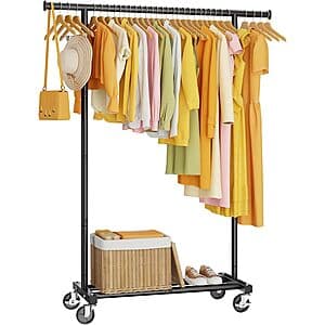 Hyseyy Metal Rolling Clothes Rack: Double Rod $22.20 or Single Rod $21