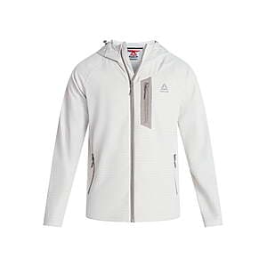 Reebok men's textured stretch jacket in Driftwood color with chest pocket detail.