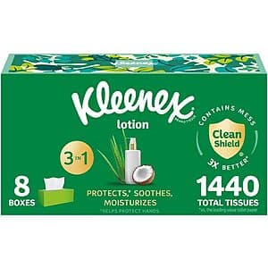 8-Pack 180-Count Kleenex Lotion Facial 3-Ply Tissues $13.65 & More w/ Subscribe & Save