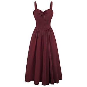 Scarlet Darkness women's corset midi dress with sweetheart neckline and built-in boning in black.