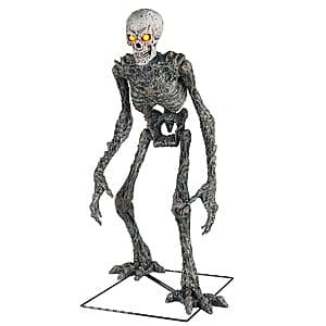 Haunted Living flashing LED strobe light, animatronic step foot pad, and lighted Halloween entryway decoration set against a dark background.