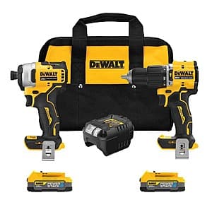 DEWALT ATOMIC 20V MAX Brushless 1/2" Hammer Drill + 1/4" Impact Driver Combo Kit $199 + Free S&H