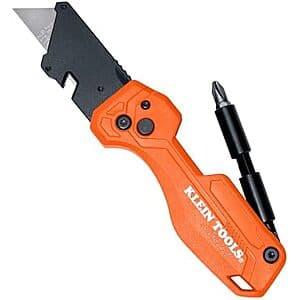 Klein Tools Folding FLICKBLADE Utility Knife w/ 1/4" Nut Driver & #2 Phillips Bit $15