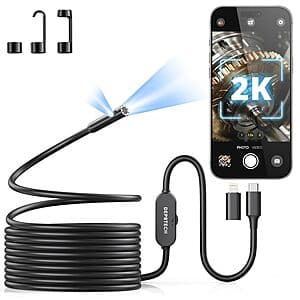 DEPSTECH 2K Dual-Lens Endoscope Camera w/ Light, 7.9mm Probe & 16.5' Cable $19.40