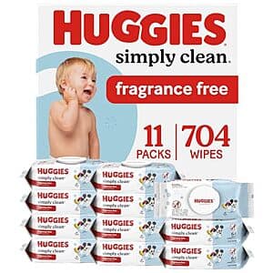 11-pk 64-ct Huggies Simply Clean Baby Wipes (Unscented) $11.10 w/ S&S