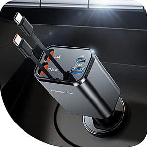 4-Port 69w MRGLAS Retractable USB-C Car Charger w/ Dual Type C Cables $10.85