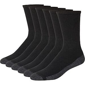 6-Pack Hanes Men's Max Cushioned Crew Socks (Black/Grey) $6.50