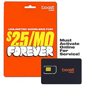 Boost Mobile Sim Kit: 1-Month Unlimited Talk, Text & 30GB Data $5
