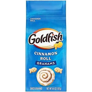 Box of Goldfish Snack Crackers with the classic gold-colored packaging and snack crackers visible.