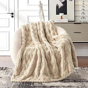 50" x 60" Cozy Bliss Faux Fur Textured Throw Blanket (Beige Zigzag) $12