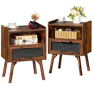 2-Pk 22.87"H Lerliuo Rattan Nightstands (Brown) $30 + Free S&H