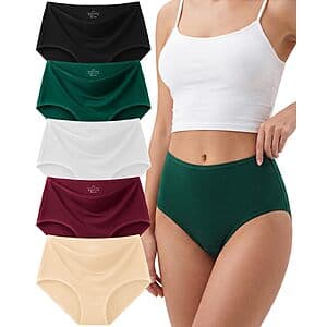 5-Pk Linccure Women's Cotton Blend High-Waisted Full Coverage Underwear $7.95