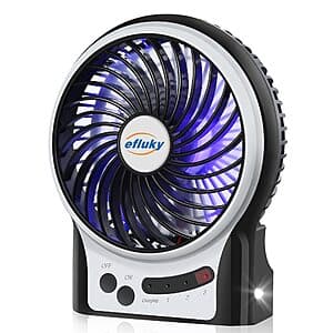 4.9" efluky 3-Speed Rechargeable Mini Desk Fan w/ LED Light from $6.70