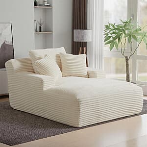 50" Latitude Run Corduroy Indoor Chaise Lounge Sleeper Sofa Chair (White/Beige) $280 + Free S/H