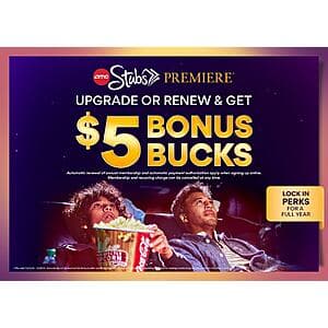 AMC Theatres: Join or Extend Stubs Premiere Membership + $5 Bonus Bucks $18/year
