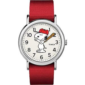 38mm Timex x Peanuts Snoopy Men's or Women's Weekender Watch w/ Red Fabric Strap $35.70 + Free Shipping