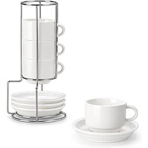 Prime: 4-ct MALACASA 2.5-oz Porcelain Stackable Cups & Saucers Set w/ Metal Stand from $13 + Free Shipping