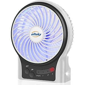 4.9" efluky 3-Speed Rechargeable Mini Desk Fan w/ LED Light $6.50