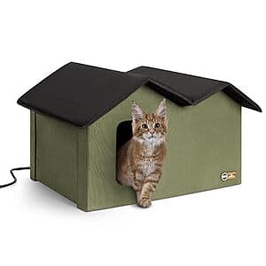 K&H Pet Products Extra-Wide Heated Cat House (Olive, 21.5"D x 26.5"W x 15.5"H) $55 + Free Shipping