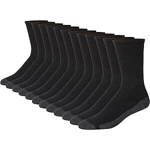 12-Pack Hanes Men's Max Cushioned Crew Socks (Size 12-14, Various Colors) $14.15