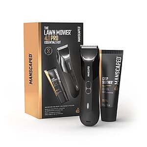 MANSCAPED Lawn Mower 4.0 Pro electric body hair trimmer with SkinSafe technology and wireless charging dock.