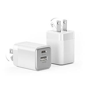 2-Pk Wegear 30W Dual-Port GaN USB-C & USB-A Wall Charger w/ Foldable Plug (White) $10
